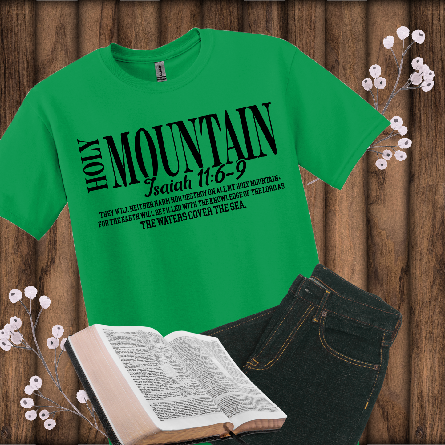 CHRISTIAN GRAPHIC T-SHIRT, HOLY MOUNTAIN ISAIAH 11:6-9