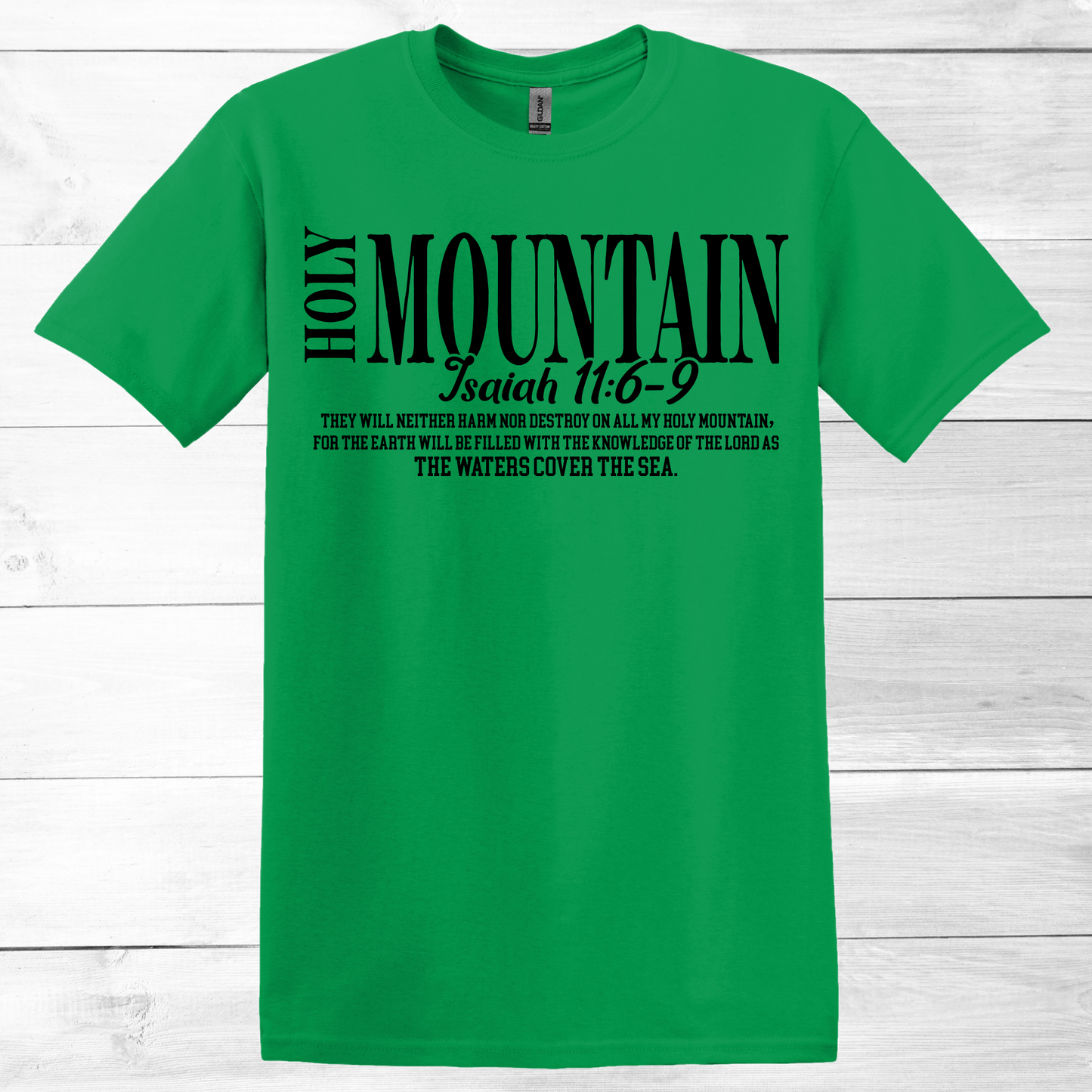 CHRISTIAN GRAPHIC T-SHIRT, HOLY MOUNTAIN ISAIAH 11:6-9