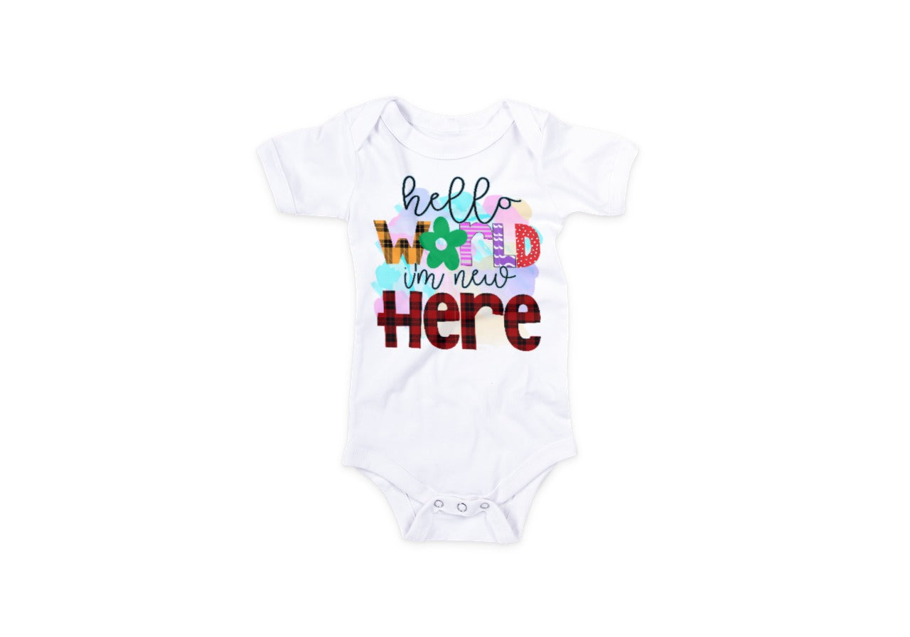 SUBLIMATION BABY ONESIE, HELLO WORLD I'M NEW HERE