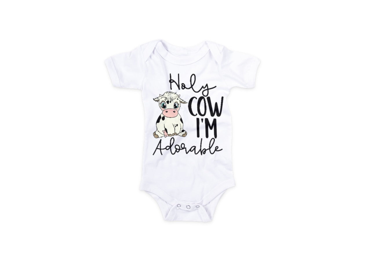 SUBLIMATION BABY ONESIE, HOLY COW I'M ADORABLE
