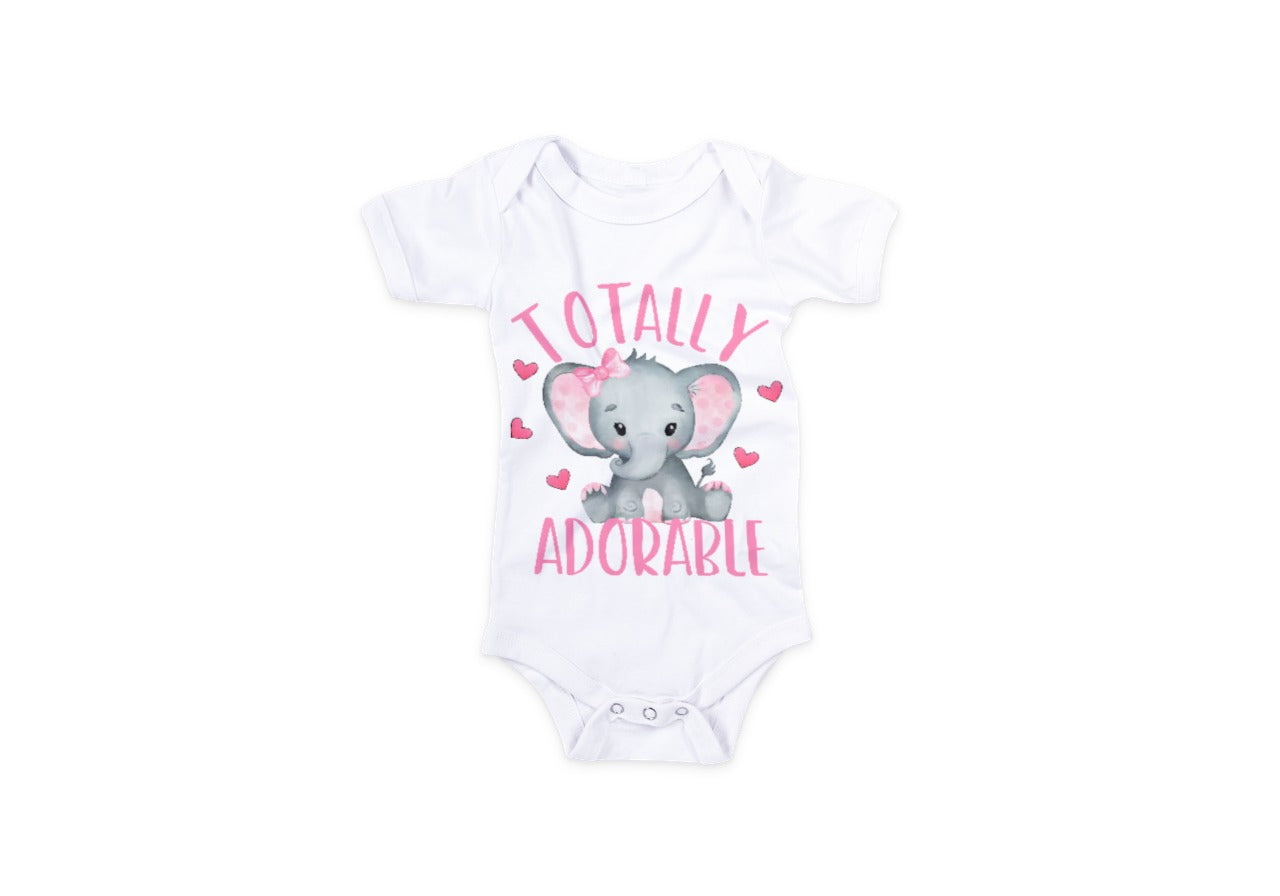 SUBLIMATION BABY ONESIE, TOTALLY ADORABLE ELEPHANT PINK HEARTS