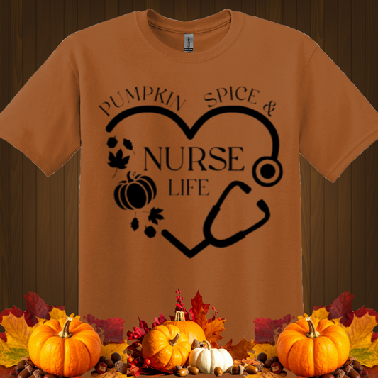 FALL GRAPHIC T-SHIRT-PUMPKIN SPICE AND NURSE LIFE