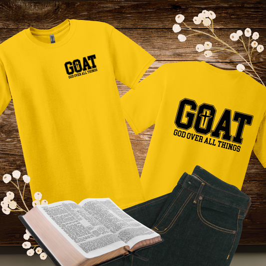 CHRISTIAN GRAPHIC T-SHIRT, GOAT (GOD OVER ALL THINGS)