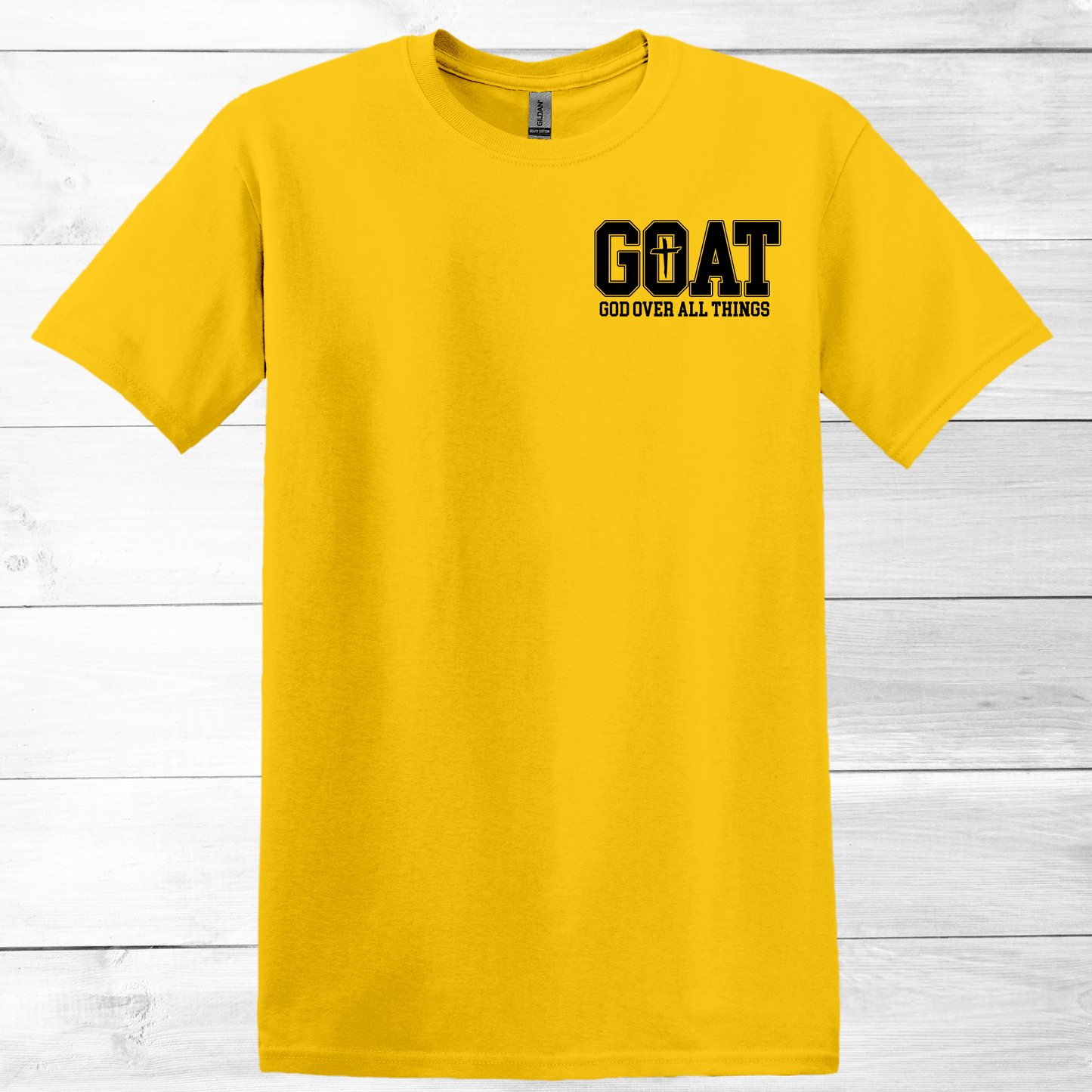 CHRISTIAN GRAPHIC T-SHIRT, GOAT (GOD OVER ALL THINGS)